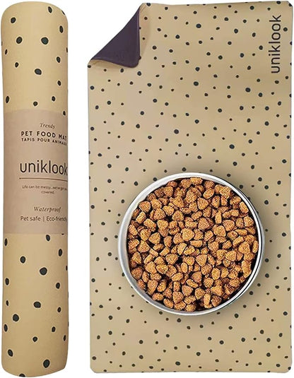 Large Pet Placemat, Dog Cat Mat Dog Feeding mat Pet Safe 28" X 16.5" Waterproof Easy to Clean Mat for Food & Water Bowls Waterproof Boho Uniklook (Cheetah)