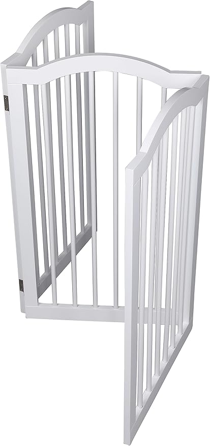 INTERNET'S BEST Arched Top Dog Gate | 3 Panel, 36" H Wooden Pet Barrier for Dogs or Cats | Freestanding Folding Room Divider for Doorways, Hallways, Stairs, and Porch | Portable, Extra Wide | White