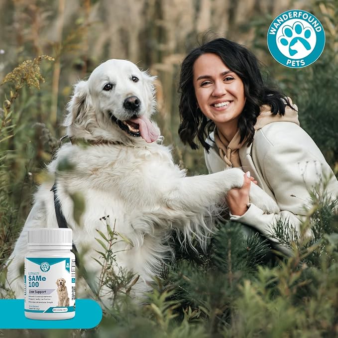Wanderfound Pets Same 100 Liver Support for Dogs - Same S-Adenosyl-L-Methionine Hepatic Supplement for Liver & Brain Support - Bacon Flavored Sam E, Manufactured in the USA - 30 Chewable Tablets