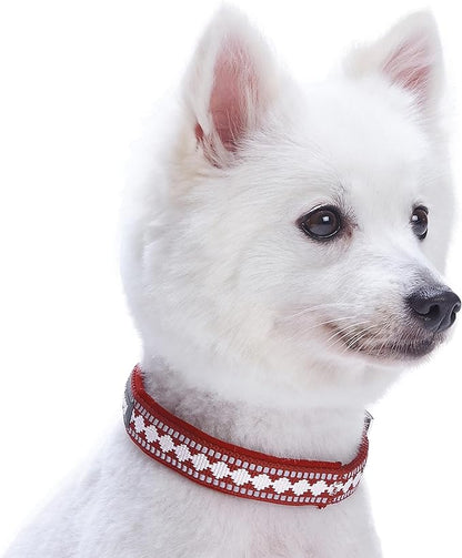 Blueberry Pet Reflective Jacquard Dog Collar with Neoprene Padding & Metal Buckle | Soft & Adjustable Safety Collar - Marsala Red, Neck 17-20.5", for Large Breed