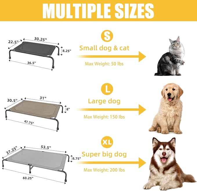 Simple Trending Elevated Dog Bed for Large Sized Dogs, Outdoor Raised Dog Cot Pet Hammock Bed with Cooling Breathable Mesh Anti-Slip Feet, Brown, 47.75inches