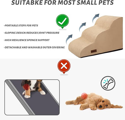 Aodisman 3-Step Dog Ramp and Stairs for Sofa and Chair - Non-Slip Sturdy Pet Steps for Small Dogs and Cats,15.7" H,Khaki