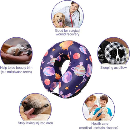 CuteBone Inflatable Dog Donut Collar with Removable Soft Fleece Covers for Small/Medium/Large Dogs and Cats After Surgery GWB11M