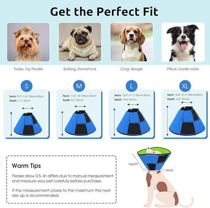 Queenmore Dog Cones for Large Dogs, Soft Dog Cone for Large Breeds, Cone for Dogs After Surgery, Adjustable Elizabethan Collar for Pet to Prevent Licking Wounds, Blue&Green L