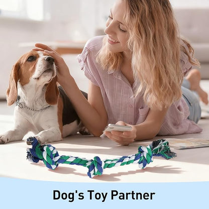 SZEE 2Pcs Dog Rope Toys for Small Breeds, 14 in 3 Knots Chew Rope Toy for Dogs, Pull Toy for Tug of War, Energy Release, Boredom Relief and Teeth Cleaning (Green & Blue)