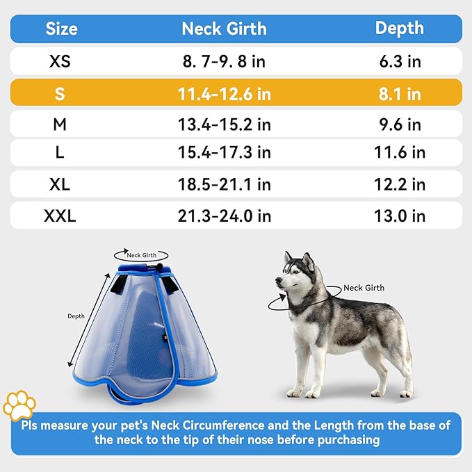 Upgraded Dog Cone Collar for Large Medium Dogs, Soft Dog Cone with Double-Layer Design, Adjustable Pet Recovery Collar for Dogs After Surgery, Elizabethan Collar (S, Blue)