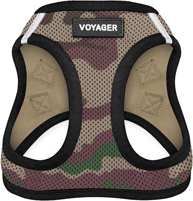 Best Pet Supplies - All Weather Mesh/Plush, Reflective, No Pull Harness for Small, Medium Dogs, Cats - Secure with Hook & Loop Fastener, Buckle, Double D-Rings - Army/Black Trim, S
