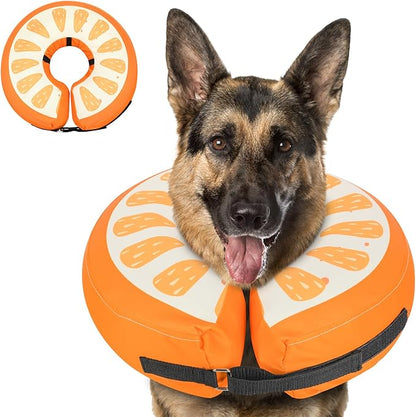 MIDOG Soft Inflatable Dog Cone, Donut E-Collar Alternative for After Surgery, Prevents Licking, Allowing Normal Eating & Vision, Comfortable Recovery Collar for Small Medium Large Dogs&Cats, Orange-L+