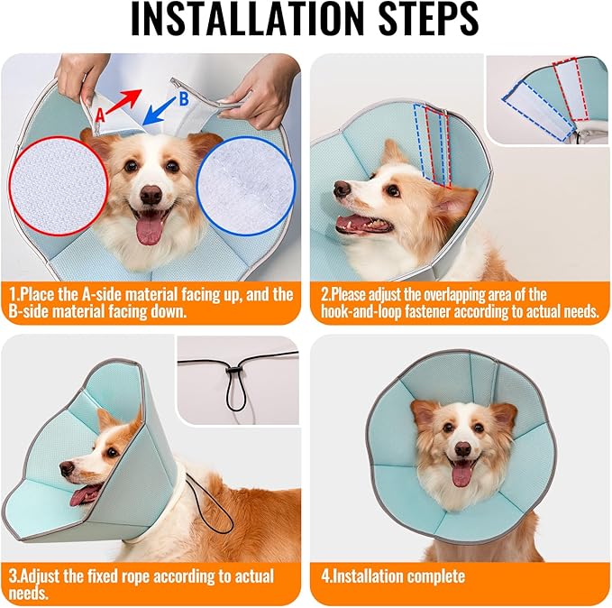 MAXFUT Dog Cone Collar,Soft Cone for Dogs to Stop Licking After Surgery,Non Inflatable Dog Donut Cone (Blue, M)