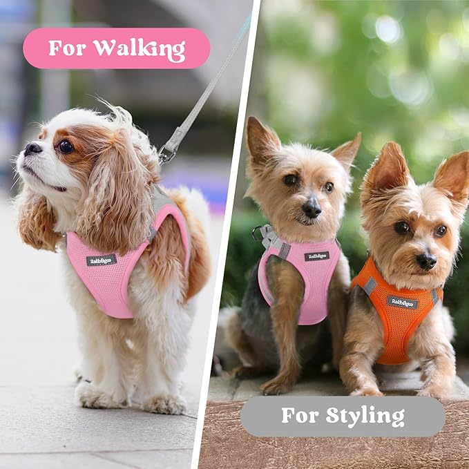 rabbitgoo Small Dog Harness, Step-in Soft Mesh Puppy Vest with Safety Buckle, Breathable Reflective Pet Harness for Small Sized Dogs, Pink & Gray XS