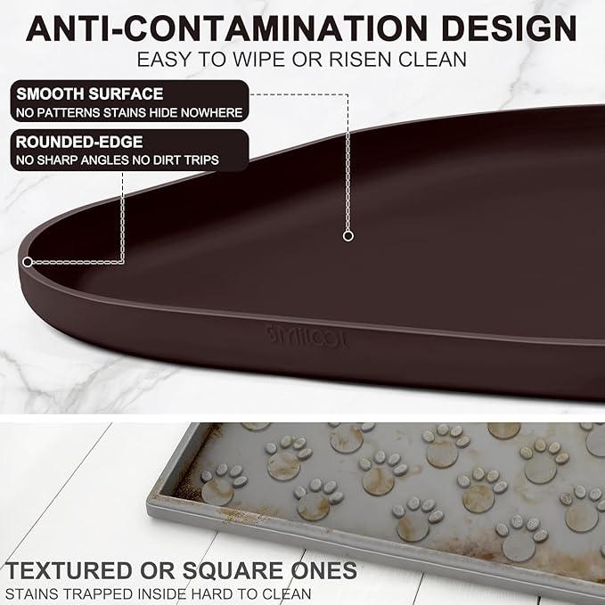 SMILOOL Small Silicone Pet Food Mat with Raised Edge for Food and Water Bowl, Square Dog Feeding Mats, Cat Food Trays for Floor Waterproof, Rubber Tray for Dogs and Cats, 12 x 12 x 0.7 Dark Brown