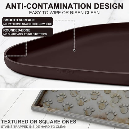 SMILOOL Small Silicone Pet Food Mat with Raised Edge for Food and Water Bowl, Square Dog Feeding Mats, Cat Food Trays for Floor Waterproof, Rubber Tray for Dogs and Cats, 12 x 12 x 0.7 Dark Brown