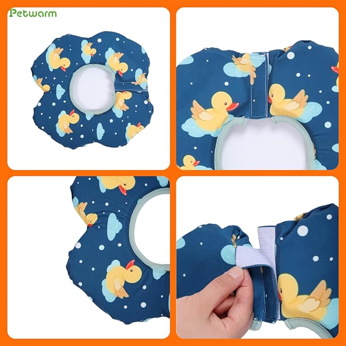 PetWarm Recovery Collar for Dogs, Dog Recovery Collar, Lightweight Pet Neck Protector with Memory Foam Padding, Gentle No-Lick Flower Design for Calm Rest and Travel, Duck Print, Green, S