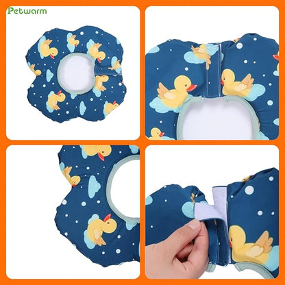 PetWarm Recovery Collar for Dogs, Dog Recovery Collar, Lightweight Pet Neck Protector with Memory Foam Padding, Gentle No-Lick Flower Design for Calm Rest and Travel, Duck Print, Green, L