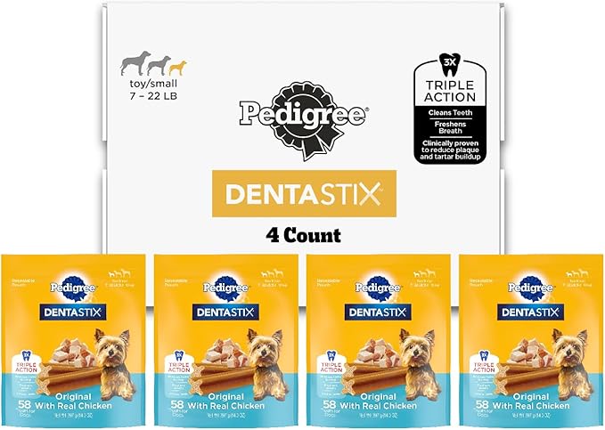 Pedigree Dentastix Dental Chews for Dogs, Small and Toy Breed Dog Treats, Original with Real Chicken Flavor, (4) 58ct Bags (232 Treats Total)
