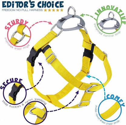 2 Hounds Design Freedom No Pull Dog Harness, Adjustable Harness, Easy Walking & Comfortable Control, Fits Small, Medium & Large Dogs, Solid Colors, Made in USA, 1" LG, Yellow