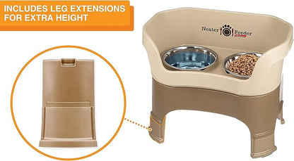 Neater Feeder Deluxe Mess-Proof Elevated Dog Bowls for Large Dogs (40+ lbs), 2 Height Adjustable (14.5” & 17.5”) No-Spill Raised Dog Bowl Stand, Stainless Steel Food Bowl Set, Made in USA, Cappuccino