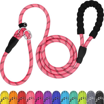 TagME 6ft Slip Dog Lead, No Pull Reflective Training Leash with Padded Handle, Professional Rope P-Leash for Small Medium Large Dogs, Heavy Duty Correction Lead for Walking & Training (Pink)