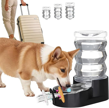 RIZZARI Dog Food Water Dispenser: 7L Large Black Stainless Steel Gravity Water Feeder - Easy Refill, Detachable 304 Stainless Bowl - for Busy Multi-Pet Owners & Medium Pet- Home Kitchen & Yard