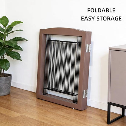 ZJSF Freestanding Dog Fence Indoor, Foldable Dog Gate for Doorways, Stairs or Hallways, Sturdy Wood Extra Wide Pet Gate with Support Feet for The House, Brown, 32 "Height-6 Panels