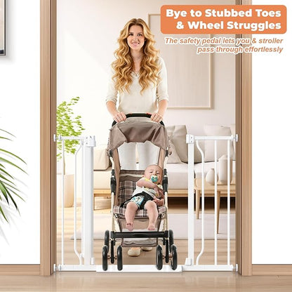 Baby Gate No Drilling, 29"-40" Auto Close Dog Gate Indoor for Doorways & Stairs, Pressure Mounted Adjustable Pet Gate, Easy Walk Through Child Gate for Children & Pets Stroller Friendly, White