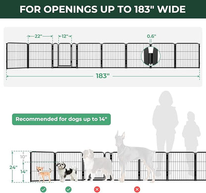 FXW Dog Gate Extra Wide Designed for Indoor Use, Adjustable Width Up to 183-inch Wide (24" H 8 Wire Panels for Puppies and Small Dogs), Black