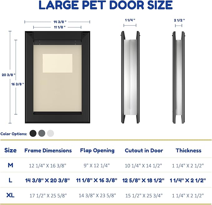 MAVRICFLEX Heavy Duty Dog Door with Double Sliding Lock Panels, Energy Efficient Large Doggie Door, Easy Installation, Two Magnetic Soft Flaps Doggy Door for Large Dogs Up to 100LBS, Black