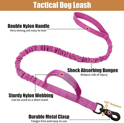Tactical Dog Collar Leash Set, Adjustable Military Training Nylon Collar Dog Training with Control Handleand Metal Buckle, Dog Collar for Medium Large Dogs (Pink,L)