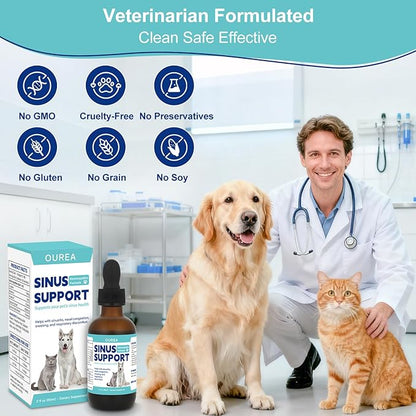 Nasal Congestion Relief Drops for Cats and Dogs, Sinus Support Supplement for Pets, Helps with Sneezing Runny Nose & Respiratory Comfort, Cat Dog Sinus Relief for Supports Clear Breathing