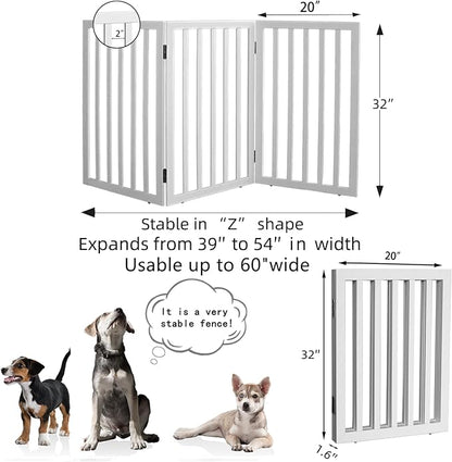 ZJSF Freestanding Indoor Dog Gate for House Foldable Wood White Puppy Gate for Doorways Pet Gate for Stairs Extra Wide Pet Fence 32" Height 3 Panels