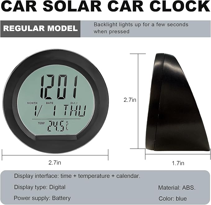 Car Digital Thermometer Clock, Dashboard Clock with Backlight Fahrenheit Celsius Temperature Display, Mini Adhesive 24 Hour Format Time Clock Calendar for Car Truck Home