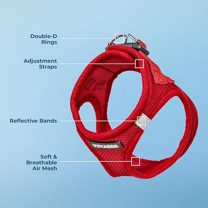 Best Pet Supplies Voyager Step-in Air Harness - All Weather Mesh, Reflective, No Pull Harness for Dogs, Cats - Secure with Hook & Loop Fastener, Buckle, Double D-Rings - Red, XS