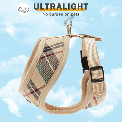 SCENEREAL Puppy Dog Harness with Leash Set for Small Medium Dogs, Soft Mesh Pet Harnesses and Leash, No Chock Plaid No Pull Vest