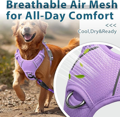 BARKBAY Dog Harness No Pull with ID Tag Pocket - Heavy Duty, Reflective, Easy Control for Large Dogs(Violet Purple,M)