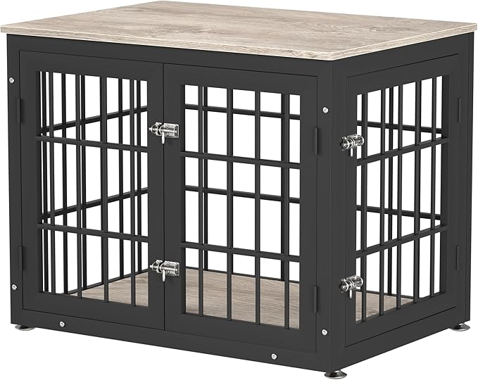 rehomerance 32 Inch Heavy Duty Dog Crate Furniture for Medium and Small Dogs, Decorative Pet House End Table, Wooden Cage Kennel Furniture Indoor, Grey