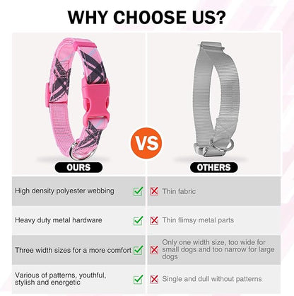 Dog Collar and Leash Set for Medium Dogs, Adjustable Soft Puppy Collar with Quick Release Buckle, 5FT Heavy Duty Nylon Matching Leash for Boy Girl Chihuahua, Yorki, Bulldog, Pink M