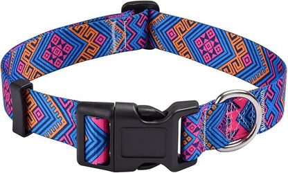 Mihqy Dog Collar with Bohemia Floral Tribal Geometric Patterns - Soft Ethnic Style Collar Adjustable for Small Medium Large Dogs(Orange Ethnic Style,XS)