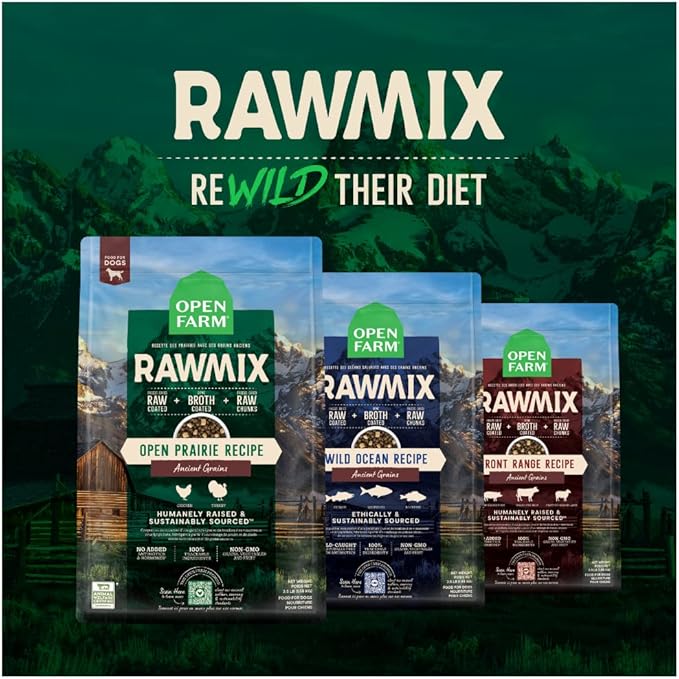 Open Farm, RawMix Dry Dog Food with Ancient Grains, Protein-Packed Kibble Coated in Bone Broth with Freeze Dried Raw Chunks, Beef Pork & Lamb, Front Range Recipe, 20lb Bag