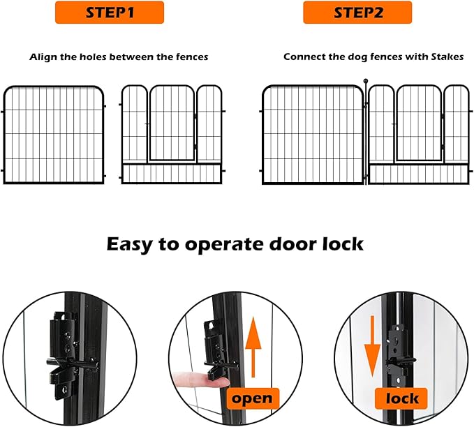 fowick 32" H x 32" W Dog Playpen 10 Panels, Black Metal Puppy Exercise Pen for Indoors & Outdoors, Foldable Animal Barrier Fence, Portable Pet Play Pen for Small Dogs & Rabbits, No Dig Fence
