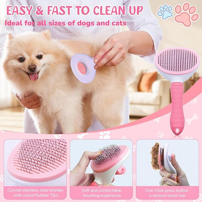 Dog Grooming Kit for Shedding – 8-Piece Pet Grooming Supplies with Deshedding Brush, Bath Gloves, Towels & Silicone Toothbrush | Ideal for Dogs, Cats, Small and Large Pets (Pink)