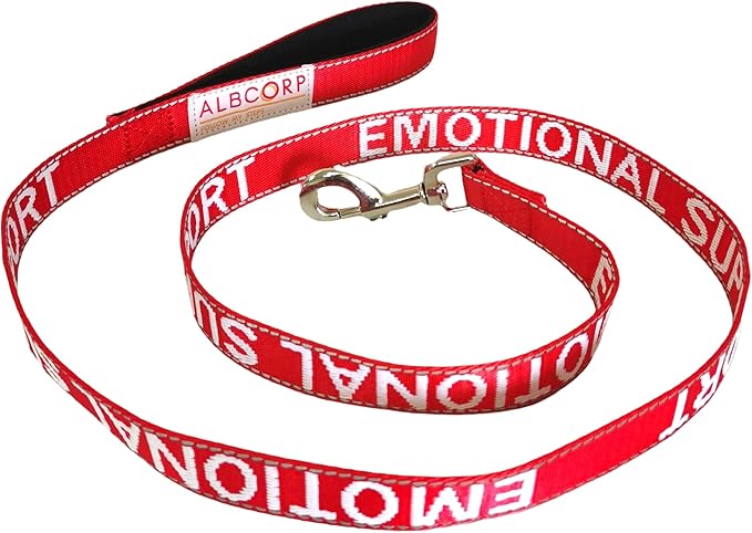 Albcorp Emotional Support Dog Leash 4 FT x 1 Inch – Reflective ESA Leash with Embroidered Emotional Support Lettering, Heavy-Duty Nylon, Padded Neoprene Handle, (Red, Emotional Support)