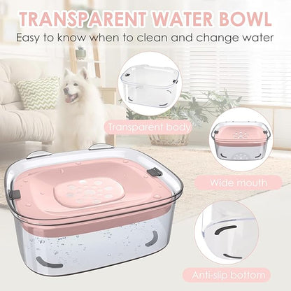 AONKEY 3L Dog Water Bowl No Spill, 101oz Large Spill Proof Dog Bowl Reduce Refill, Anti Splash No Mess Dispenser Dripless Slow Drinking Water Bowl for Sloppy Messy Drinkers (Pink)