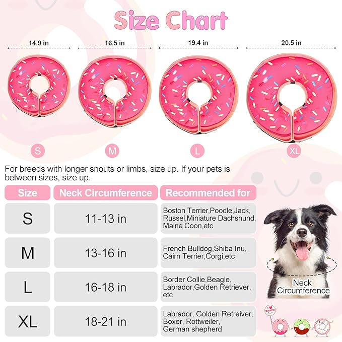 BEAUTYZOO Dog Cone Alternative After Surgery for Large Medium Small Dogs, Soft Inflatable Cone Collar for Dogs Cats, Dog Neck Donut E Collar Dogs Recovery Collar to Stop Licking, Strawberry Pink, L