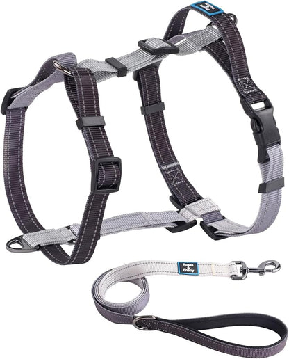 Roses&Poetry Dog Harness for Large Dogs, No-Pull Dog Harness and Leash Set Adjustable Reflective, Dog Vest Harnesses Comfort Padded Handle, Pet Harness for Training Outdoor Walking（BlackGray-L