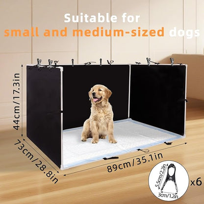 Dog Pee Pad Holder with High Walls 35"x29"x17.3" No-Splash Indoor Dog Potty Box with 6 Clamps, Foldable Potty Training Toilet for Large Small Medium Dogs Puppy Potty (Black)