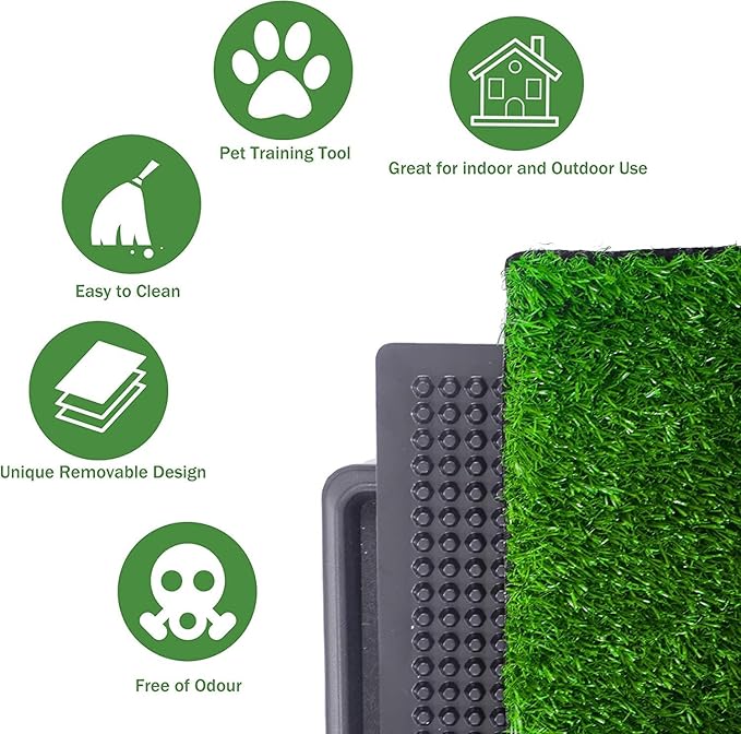 Indoor Dog Potty Grass with Tray Large, Reusable Dog Pee Grass Pad with Tray, Artificial Grass Turf for Puppy Potty Training, Outdoor Portable Pet Loo Toilet, 3-Layer System, 30" × 20"