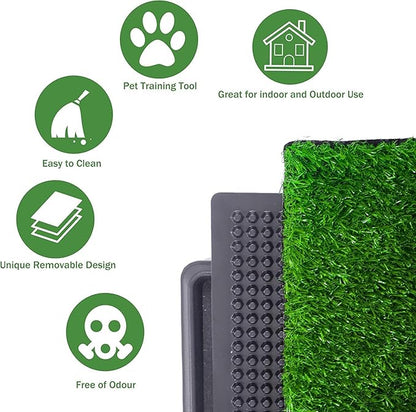 Indoor Dog Potty Grass with Tray Large, Reusable Dog Pee Grass Pad with Tray, Artificial Grass Turf for Puppy Potty Training, Outdoor Portable Pet Loo Toilet, 3-Layer System, 30" × 20"