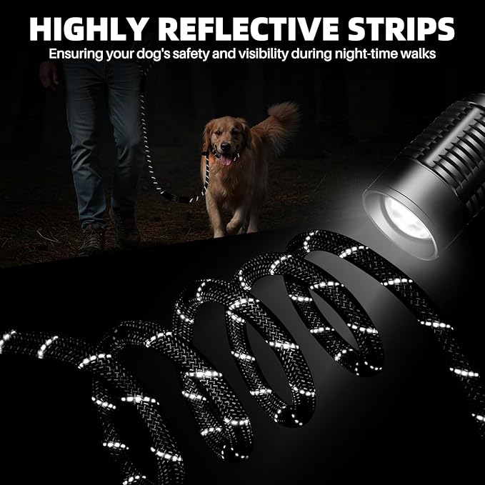 SlowTon Slip Lead for Dogs - Hands Free No Tangle Adjustable 4-6 FT 1/2” Rope, Heavy Duty Nylon Leash for Large Medium Dogs that Pull, No Pull Training Slip Leashes, 20-120lb, Black