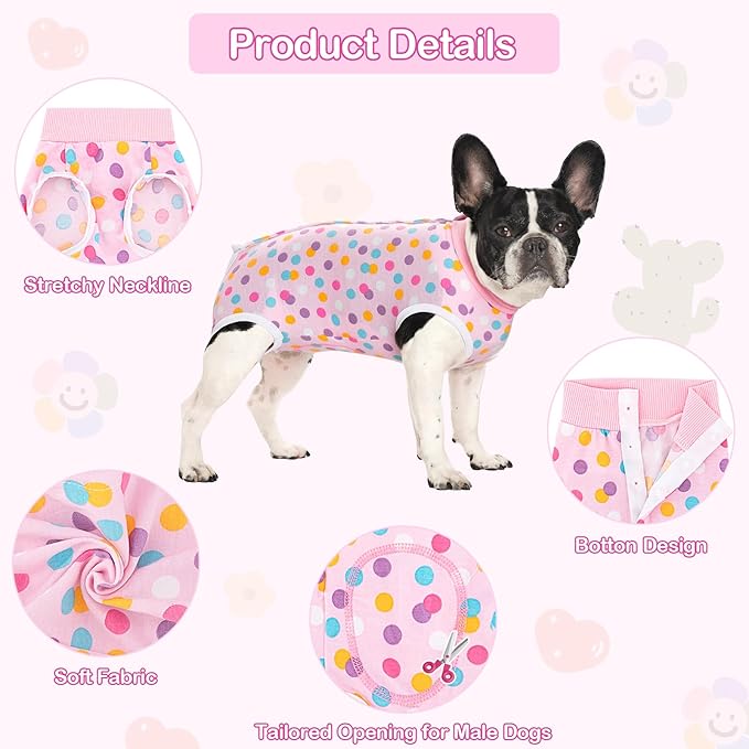 Coppthinktu Recovery Suit for Dogs After Surgery, Dog Onesie Surgery Recovery Suit for Female Spay, Soft Surgical Pajamas Bodysuits for Puppy to Prevent Licking Dog Cone Alternative Dots M