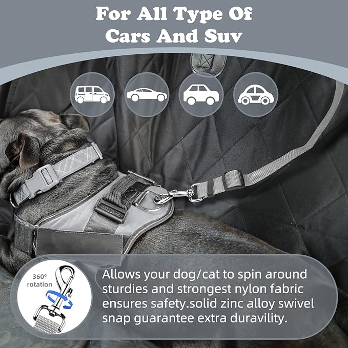 BWOGUE Pet Dog Cat Seat Belts, Car Headrest Restraint Adjustable Safety Leads Vehicle Seatbelt Harness (1 Pack, Grey, Not Elastic)